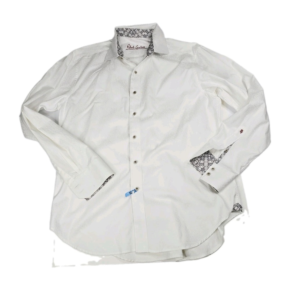Robert Graham Shirt Mens Large L White Paisley Jacquard Classic Fit Long Sleeve